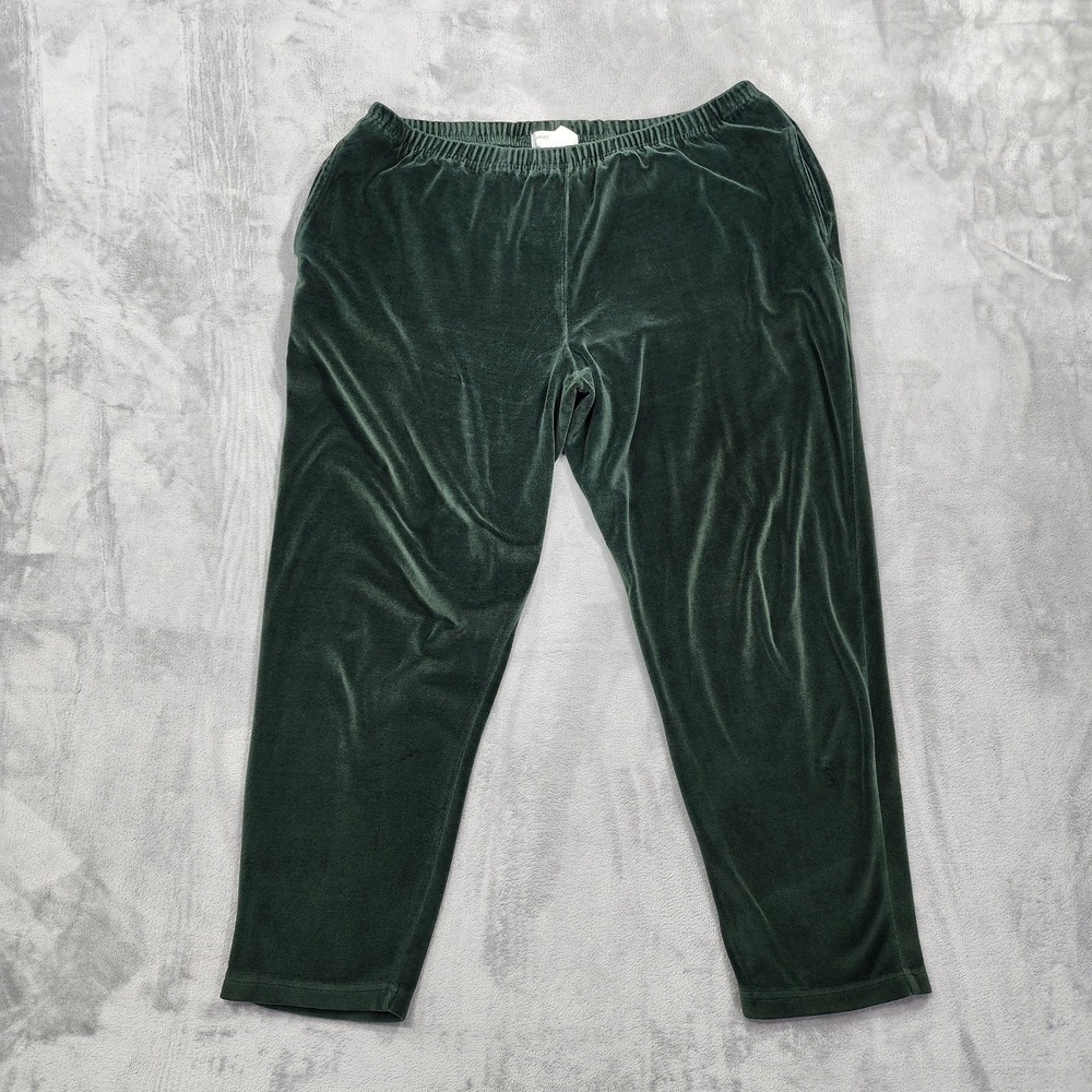 Vintage Jones New York Pants Women 1X Green Velour Velvet Tapered Pull On Casual